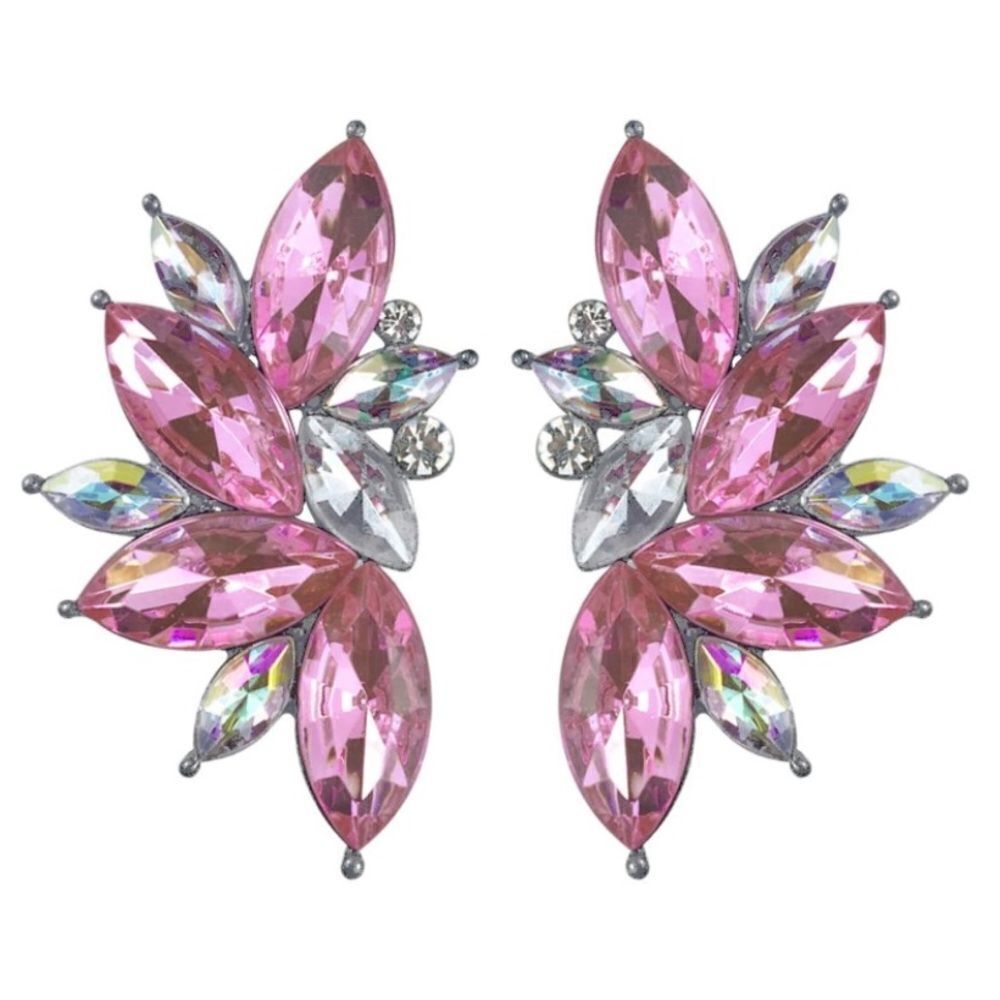 Gun Metal Black with Pink Sapphire Crystal 80's Punk Rock Starburst Earrings
